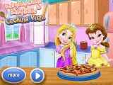 Play Baby Rapunzel and Belle cooking Pizza